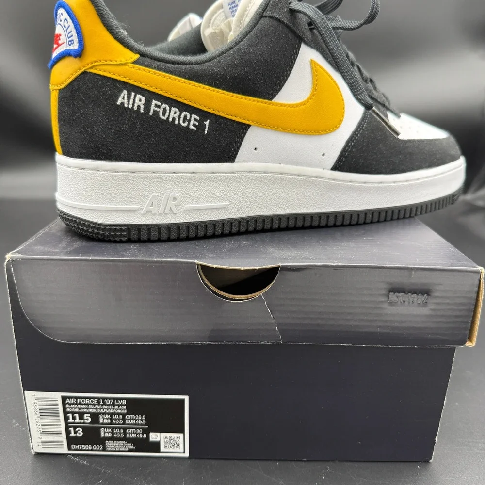 Nike Air Force 1 07 LV8 Athletic Club Black Dark Sulfur DH7568-002 Mens 11.5